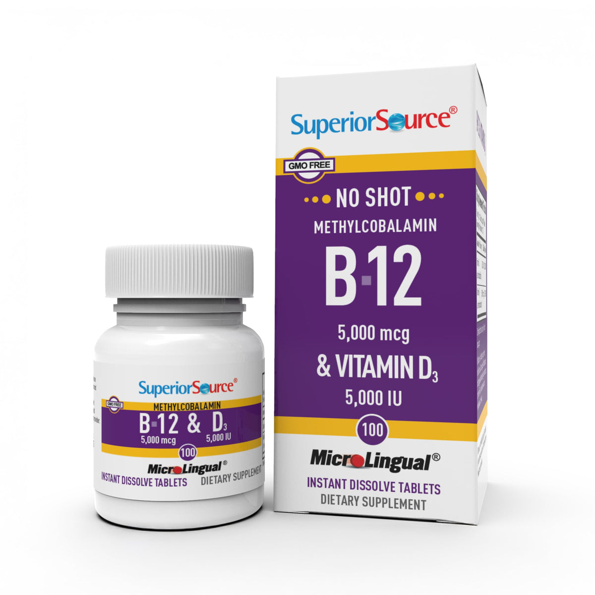 Superior Source NO Shot Methylcobalamin B-12, tabletas disolución instantánea para absorción rápida.