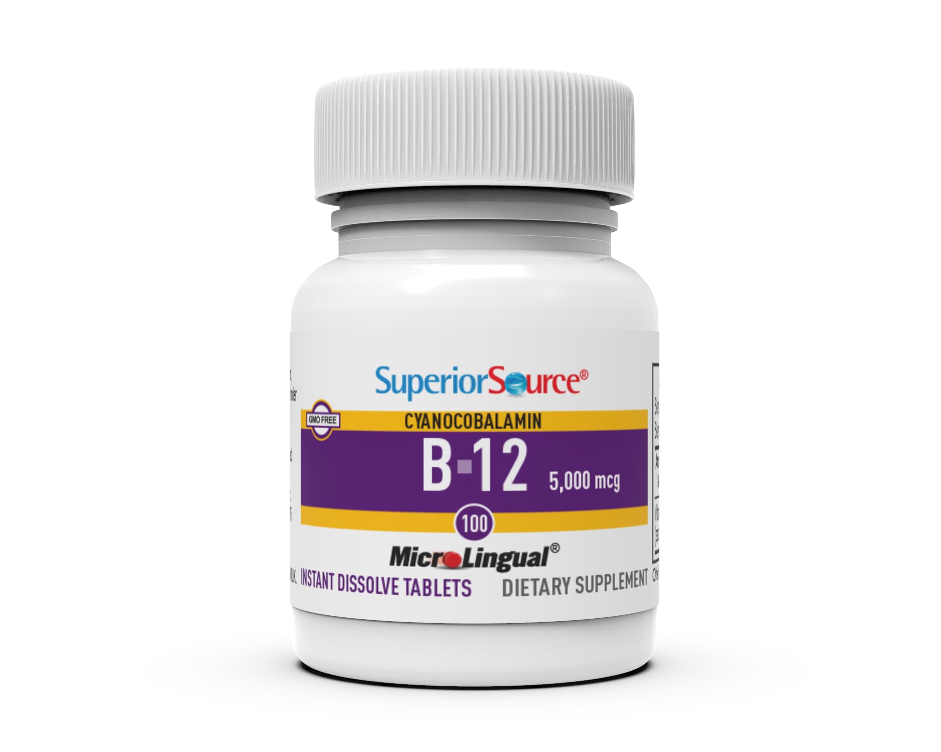 Botella de Superior Source No Shot Methylcobalamin B12 con empaque práctico