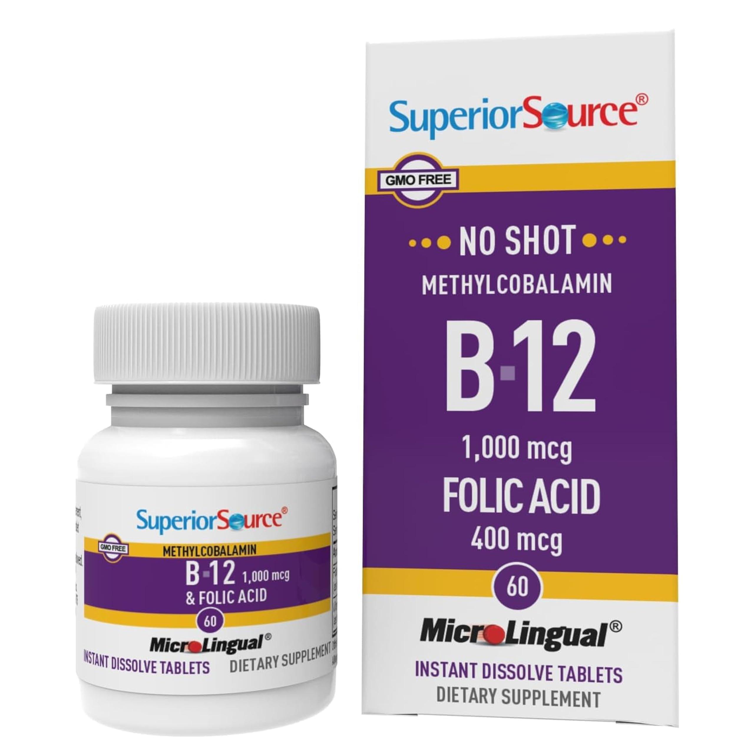 Superior Source No Shot Methylcobalamin B12, tabletas sublinguales que se disuelven para absorción rápida