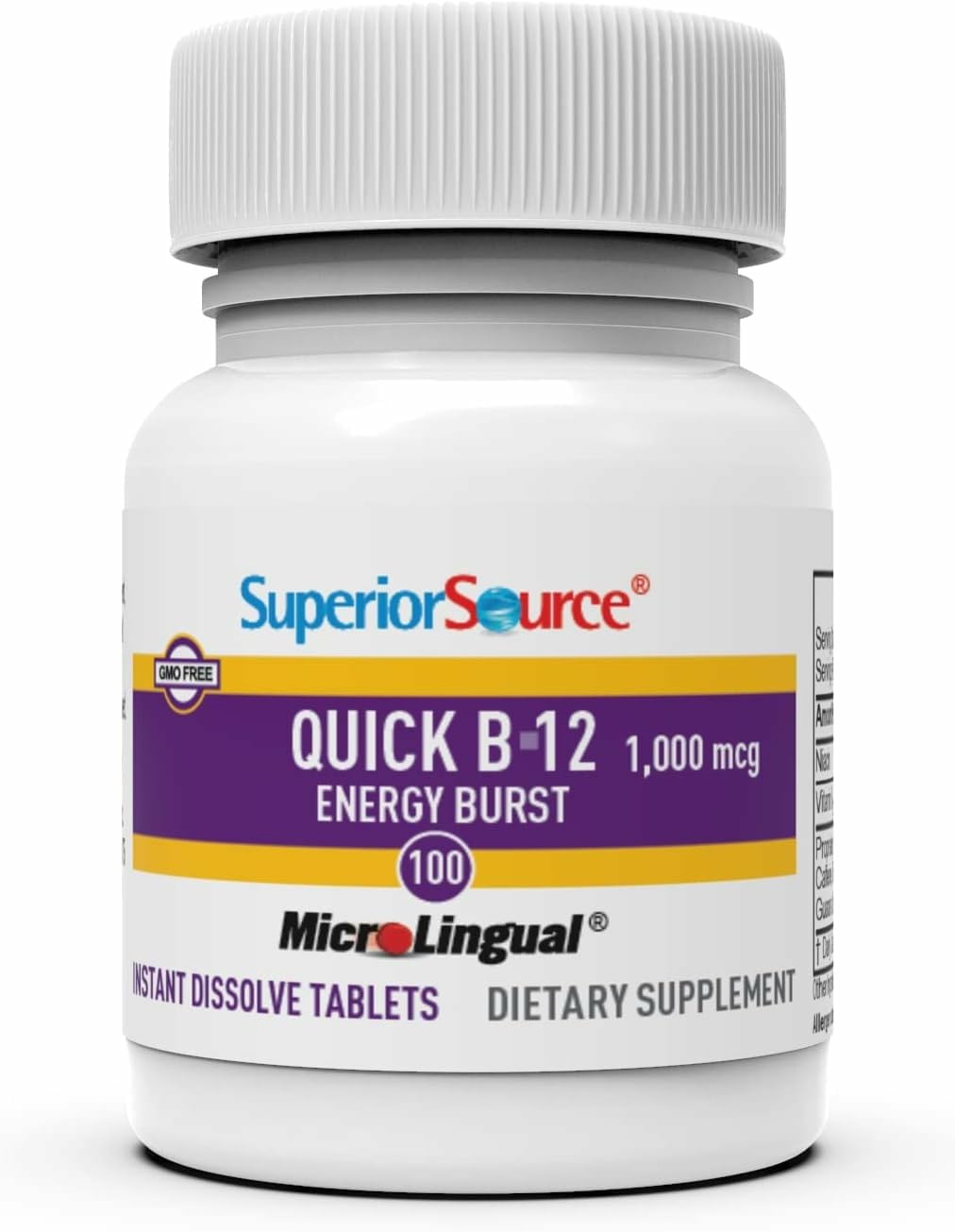 Pastillas microlinguales de Superior Source B12 1000 mcg disolviéndose en la lengua