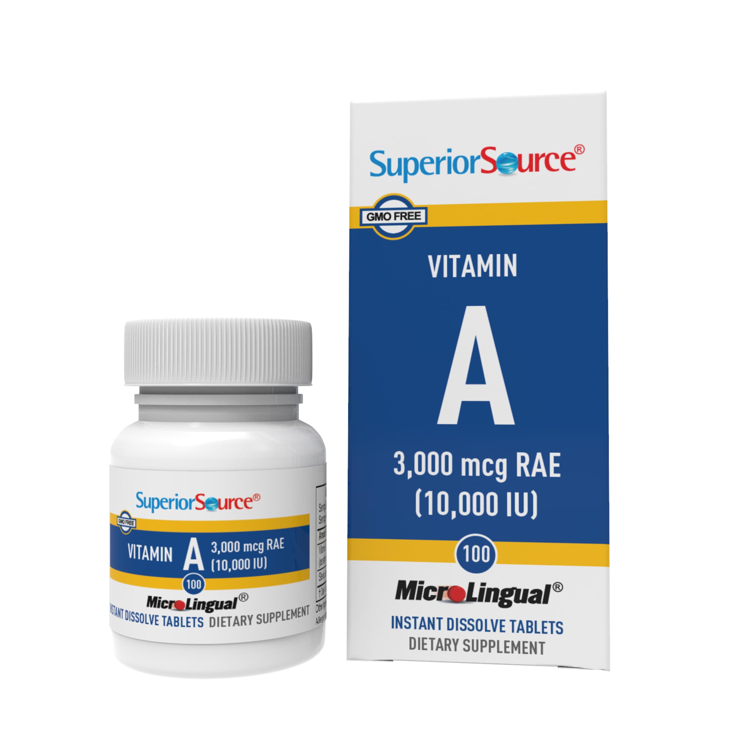 Superior Source Vitamina A 10,000 UI: tableta microlingual para absorción rápida y visión sana.