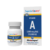 Superior Source Vitamina A 10,000 UI: tableta microlingual para absorción rápida y visión sana.