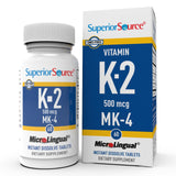 Superior Source Vitamina K2 500 mcg MK-4, tabletas sublinguales, posible apoyo a la salud ósea