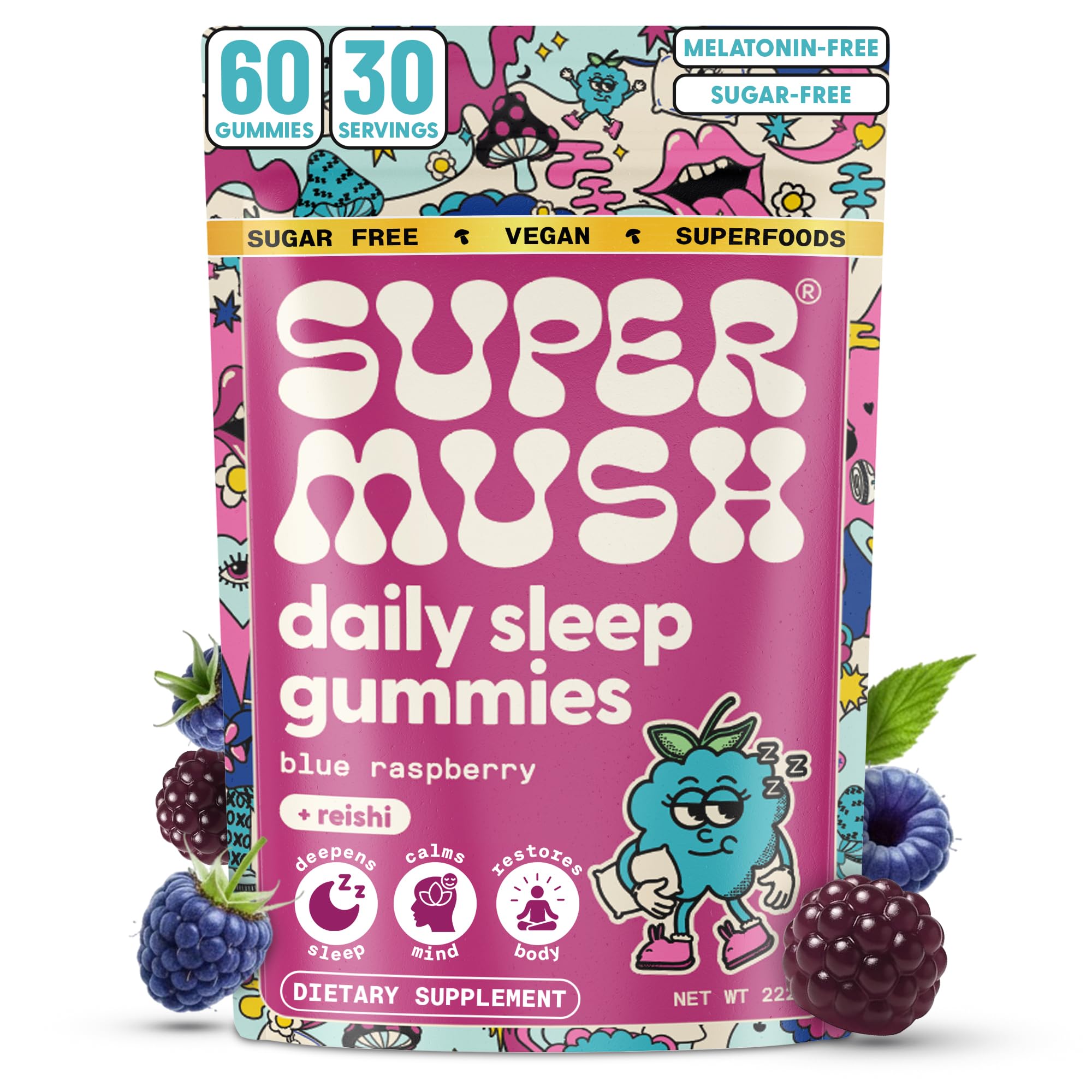 Gomitas SuperMush Sleep en bote para sueño reparador.