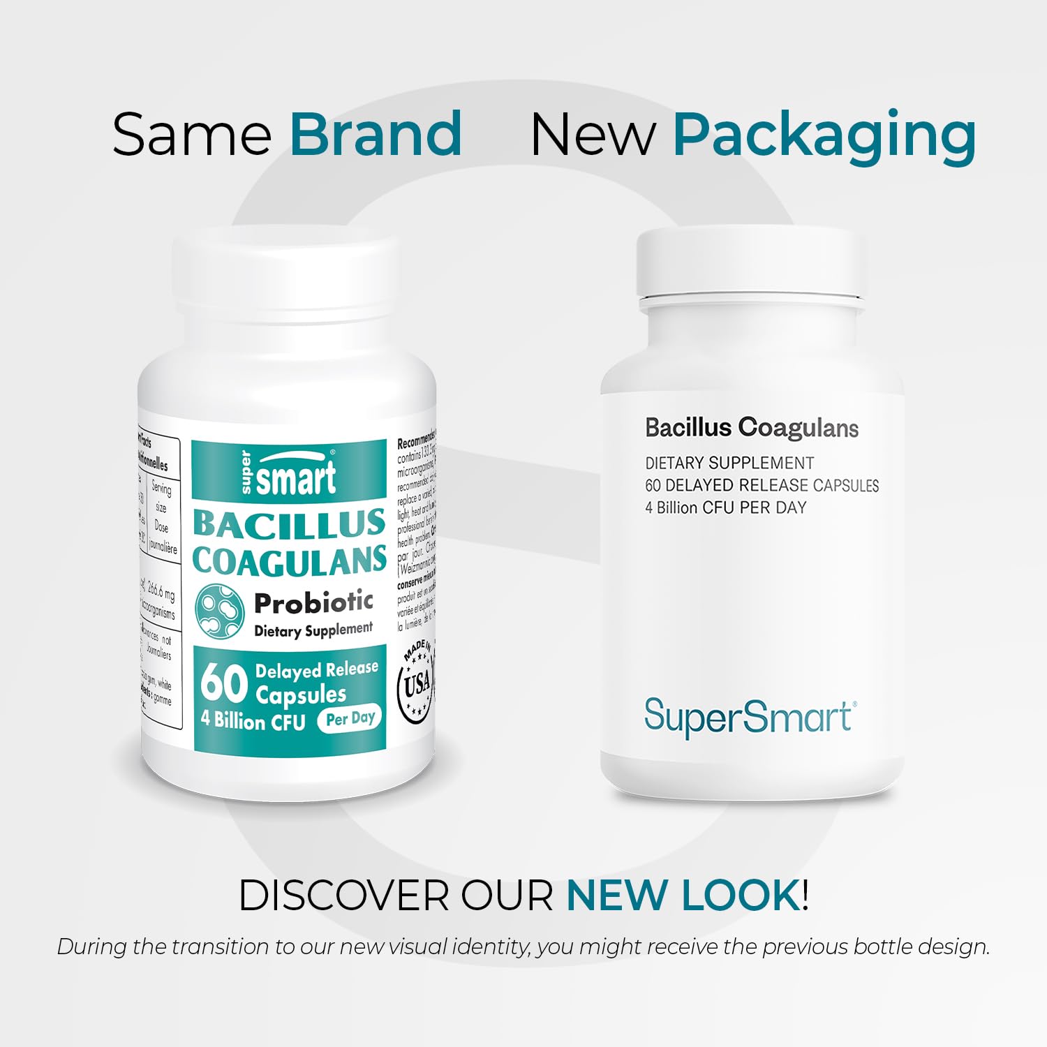 Etiqueta frontal de Supersmart Bacillus Coagulans destaca sin gluten