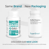 Etiqueta frontal de Supersmart Bacillus Coagulans destaca sin gluten