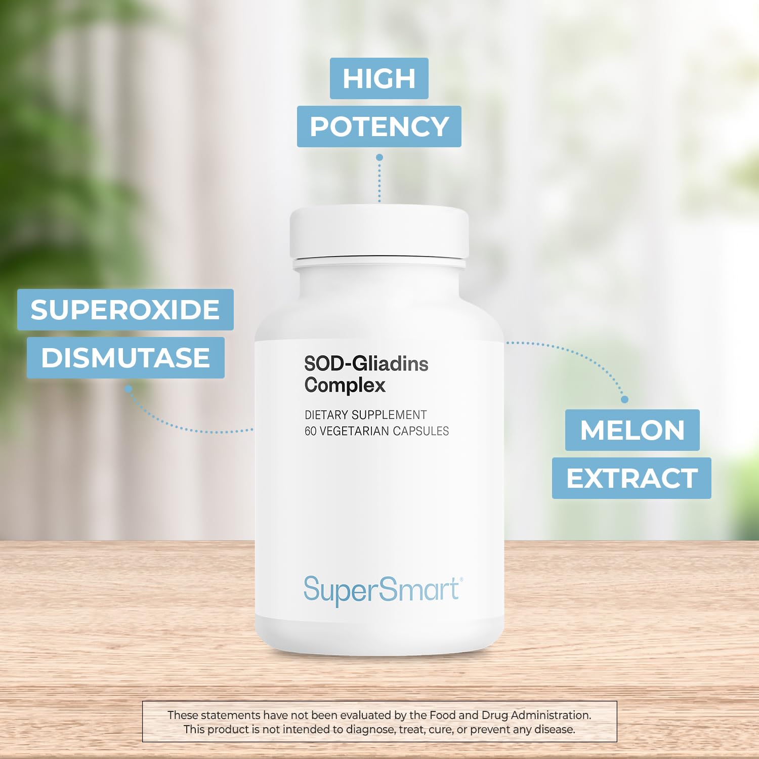 Botella de Supersmart SOD-Gliadins Complex con cápsulas listas para la toma diaria.
