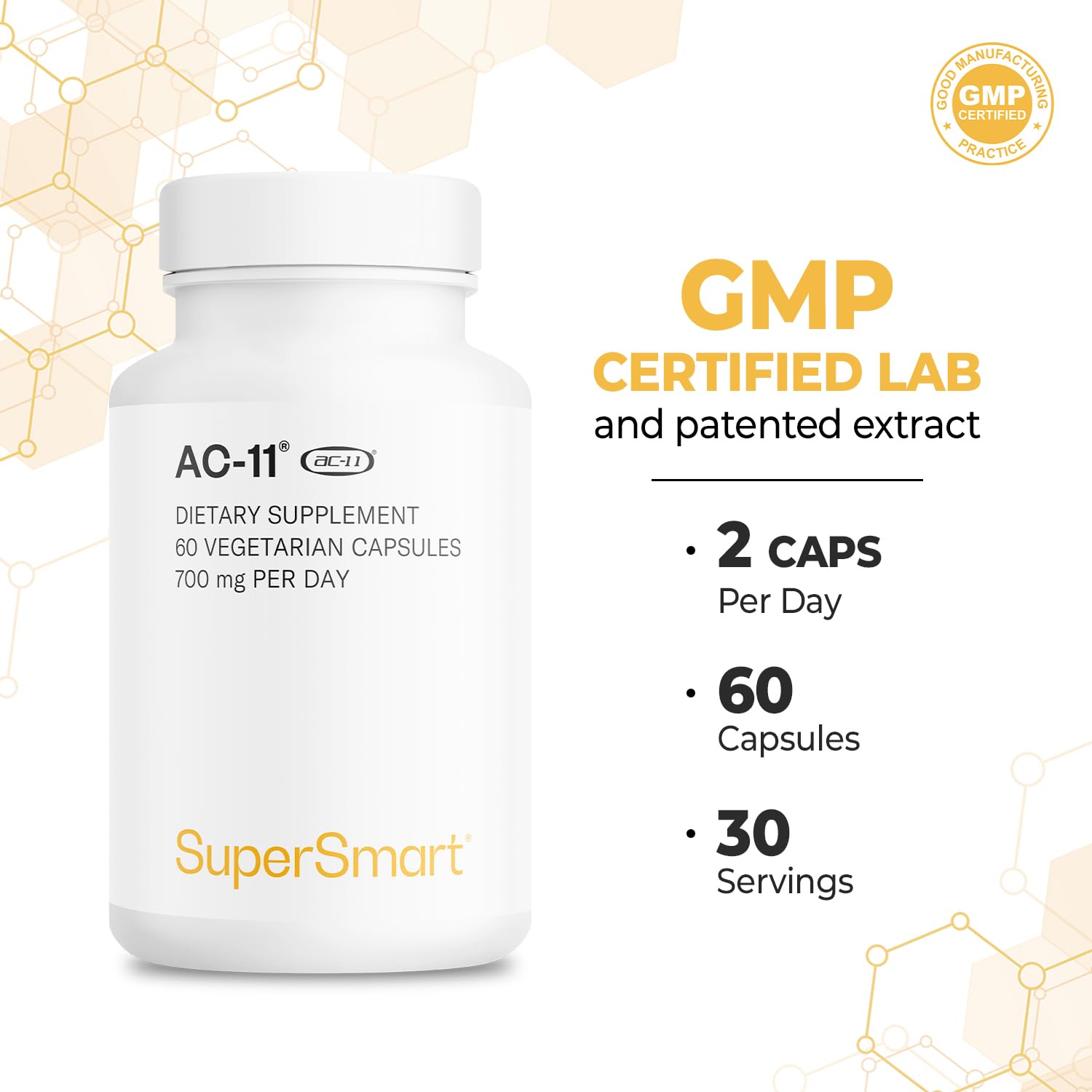 Dosis diaria de AC-11: 350 mg por cápsula para consistencia en consumo.