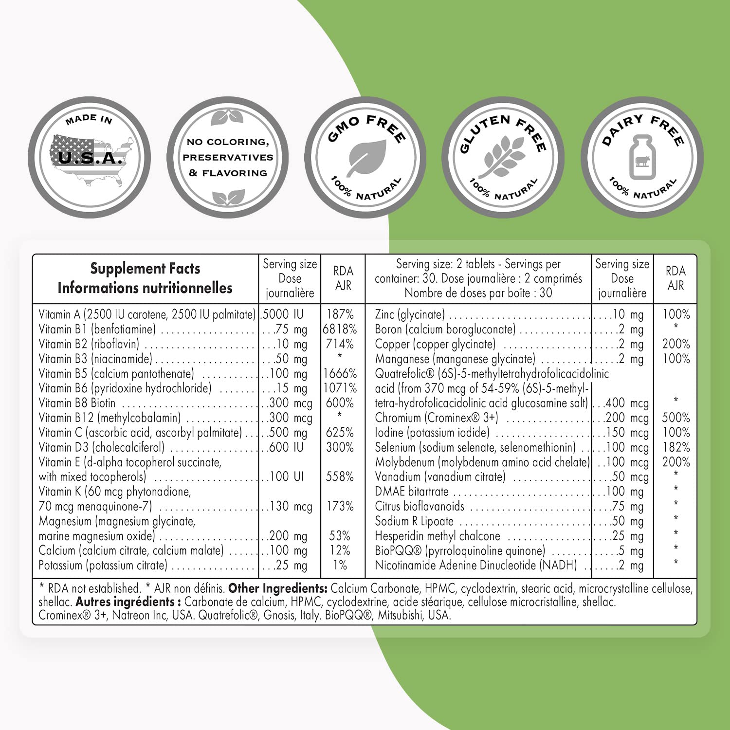 Supersmart Daily2 Timed Release: detalle de ingredientes con vitaminas y minerales
