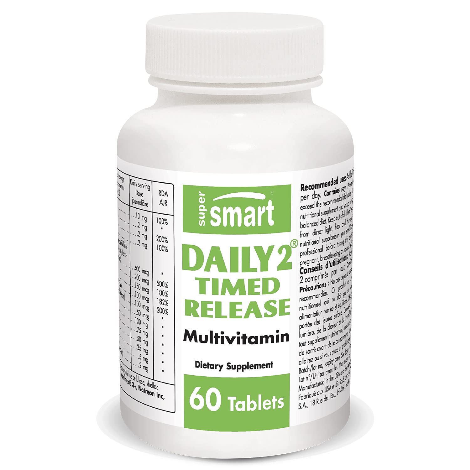 Supersmart Daily2 Timed Release: frente del bote con tabletas para apoyo diario de nutrientes