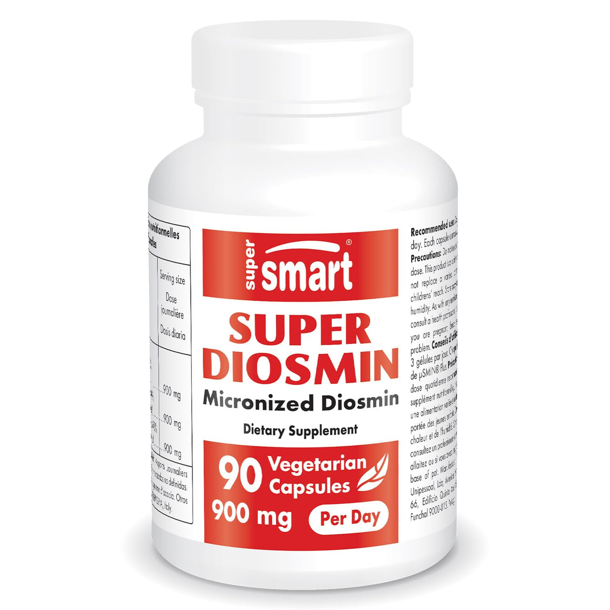 Supersmart Diosmina 900 mg, cápsulas, alto contenido de flavonoides para uso diario.