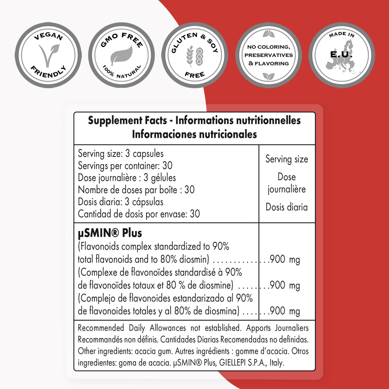 Supersmart Diosmina sin OGM, cápsulas, opción natural para dietas.