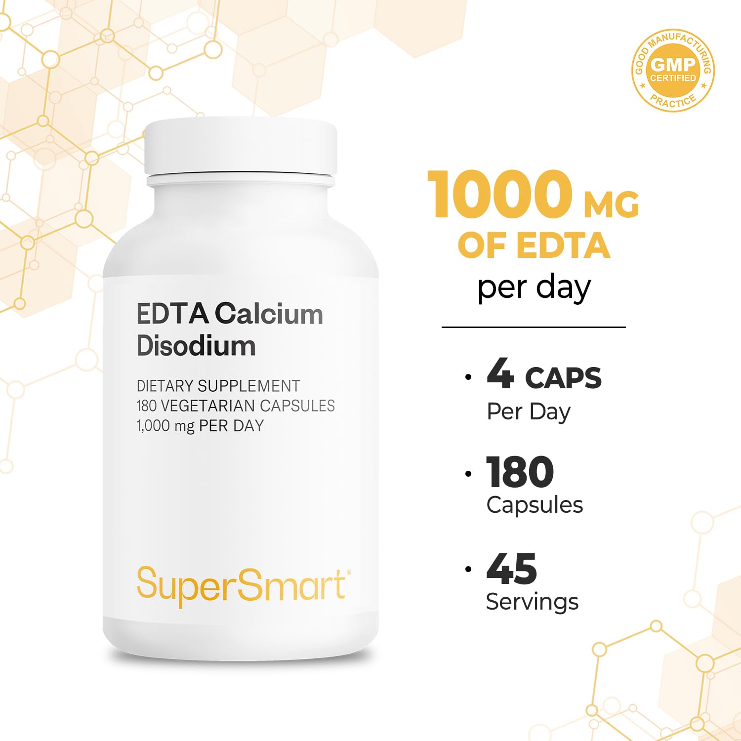 Supersmart EDTA ingredientes, lista clara sin gluten ni soja.