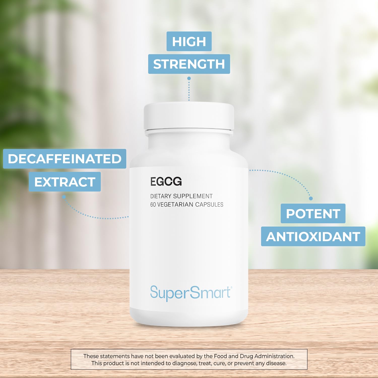 Supersmart EGCG etiqueta del producto resalta contenido de 70% EGCG.