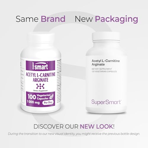 Etiqueta frontal de Supersmart acetil l-carnitina arginato, señal de calidad sin gluten
