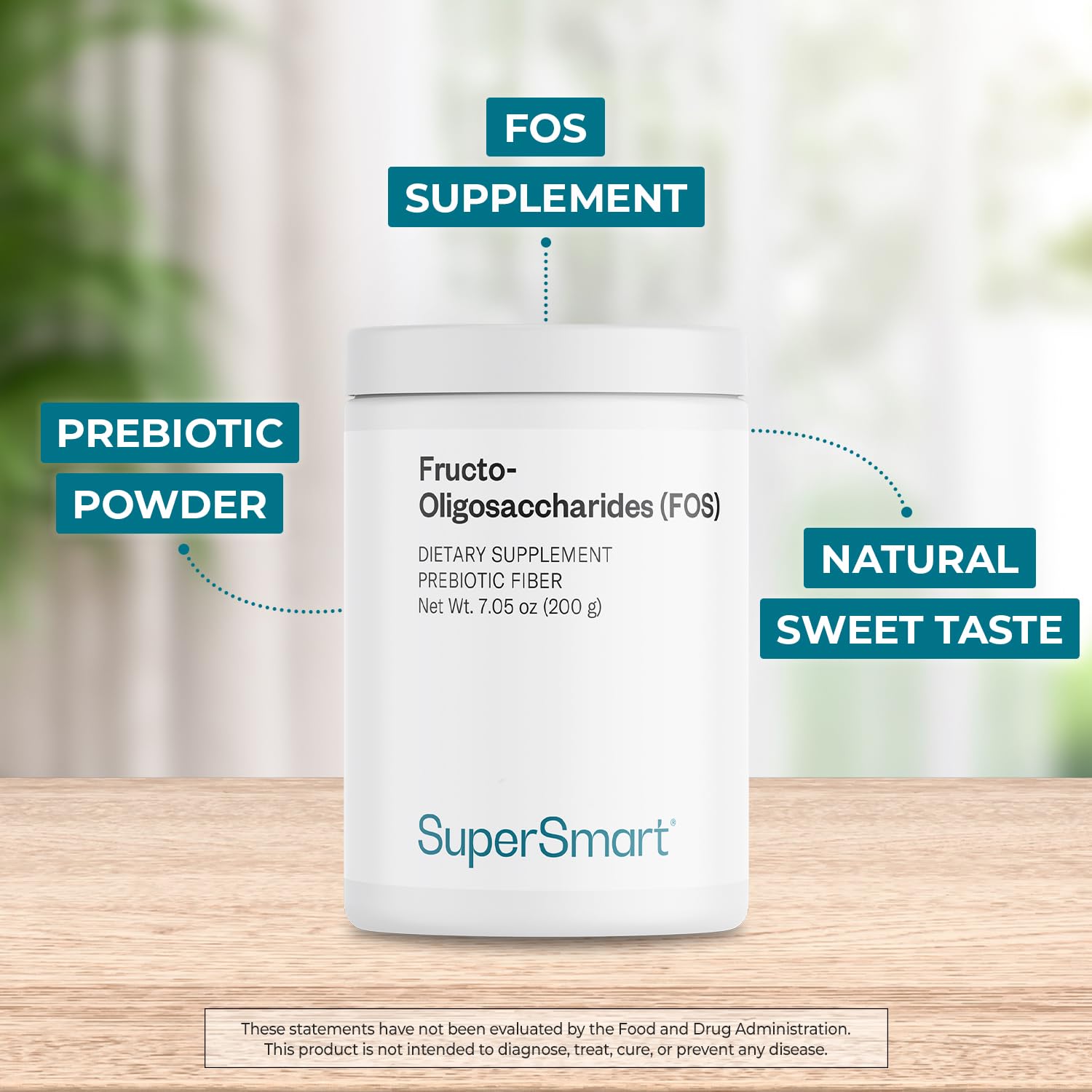 Etiqueta de Supersmart Fructo Oligosacáridos con información clara de uso.