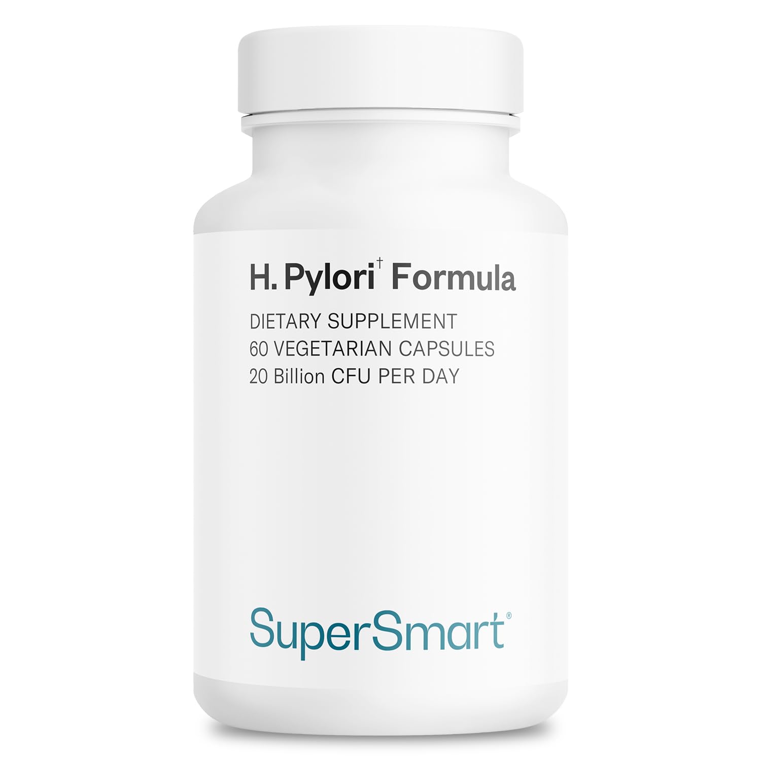 Supersmart H-Pylori Formula, botella con 60 cápsulas, dosis diaria conveniente.