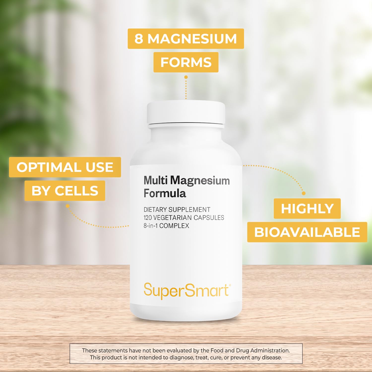 Etiqueta de Supersmart Magnesio Múltiple con información libre de OGM y gluten