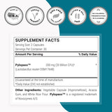 Supersmart Probiotico DSM17648, empaque con certificaciones de calidad.