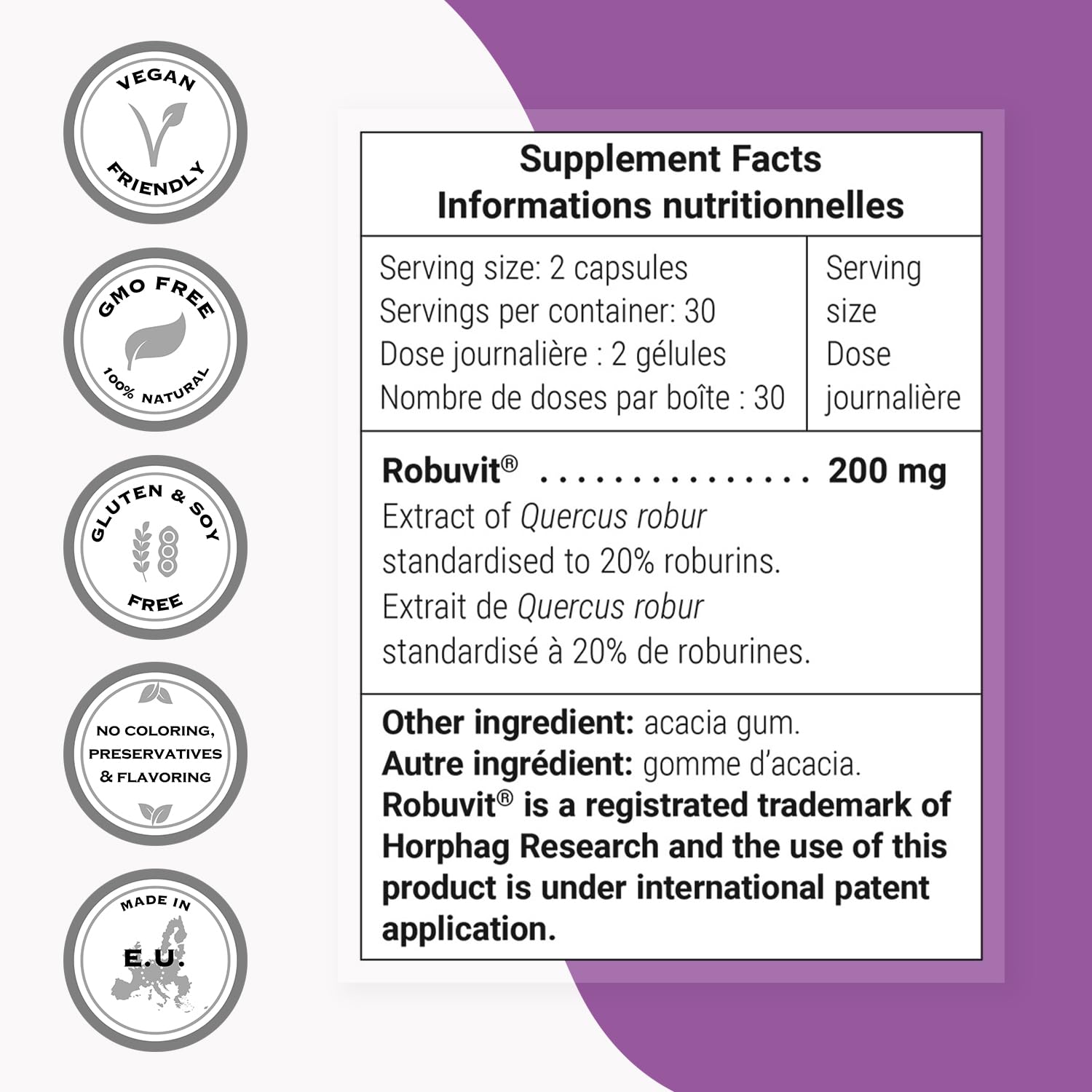 Supersmart Robuvit lista de ingredientes, verifica presencia de acacia y arroz, opción sin gluten.