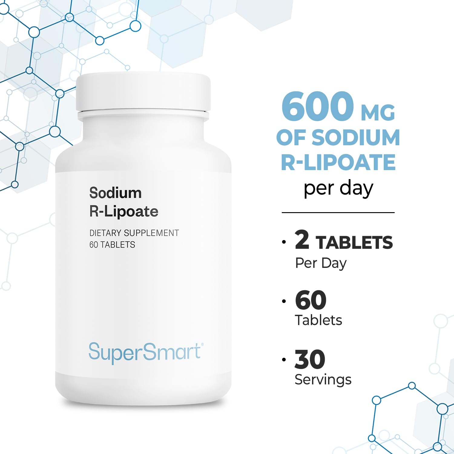 Supersmart Sodio R-Lipoato: envase seguro que mantiene la estabilidad.