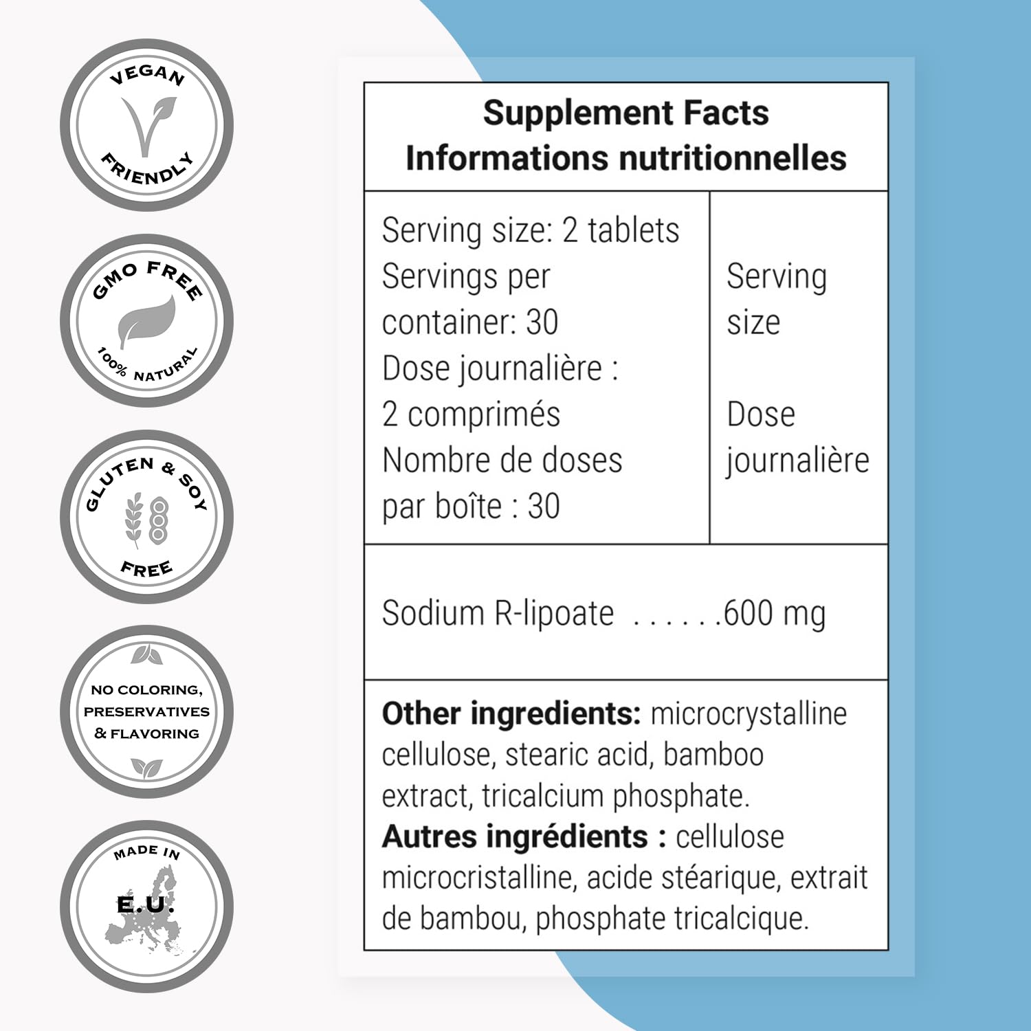 Supersmart Sodio R-Lipoato: ingredientes y pureza de la fórmula.