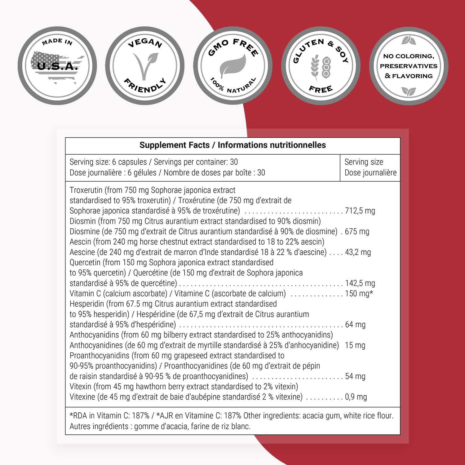 Supersmart VeinoMax contiene hesperidina para la salud venosa.