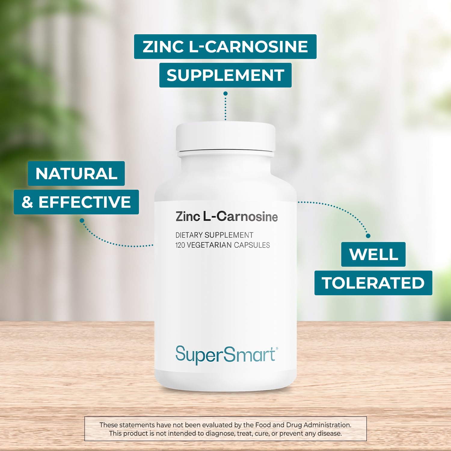 Caja de Supersmart Zinc L-Carnosina con información clara de ingredientes.