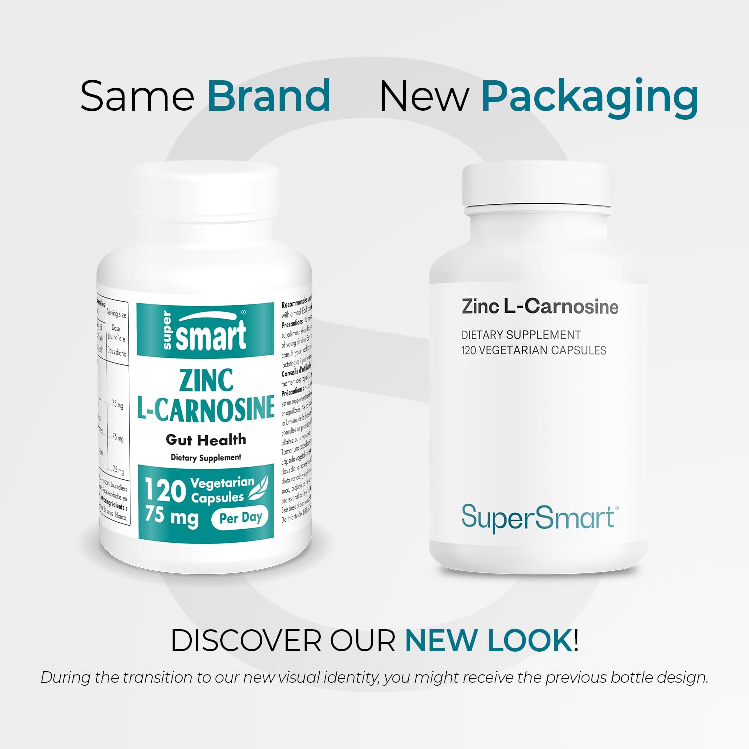 Cápsulas de Supersmart Zinc L-Carnosina, opción vegetariana sin gluten.