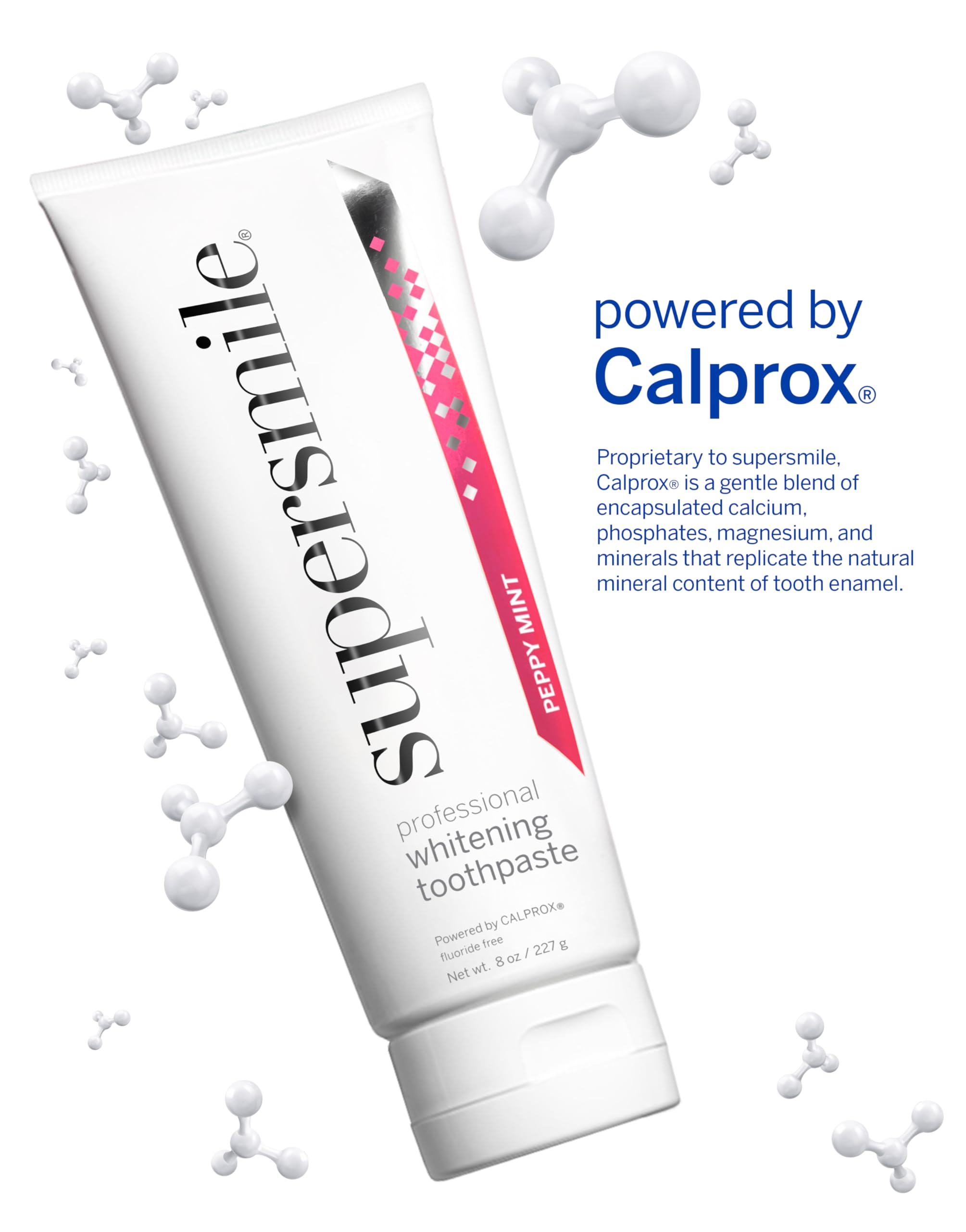 Envase de 8 onzas de Supersmile libre de fluoruro, sabor mentolado para aliento fresco.