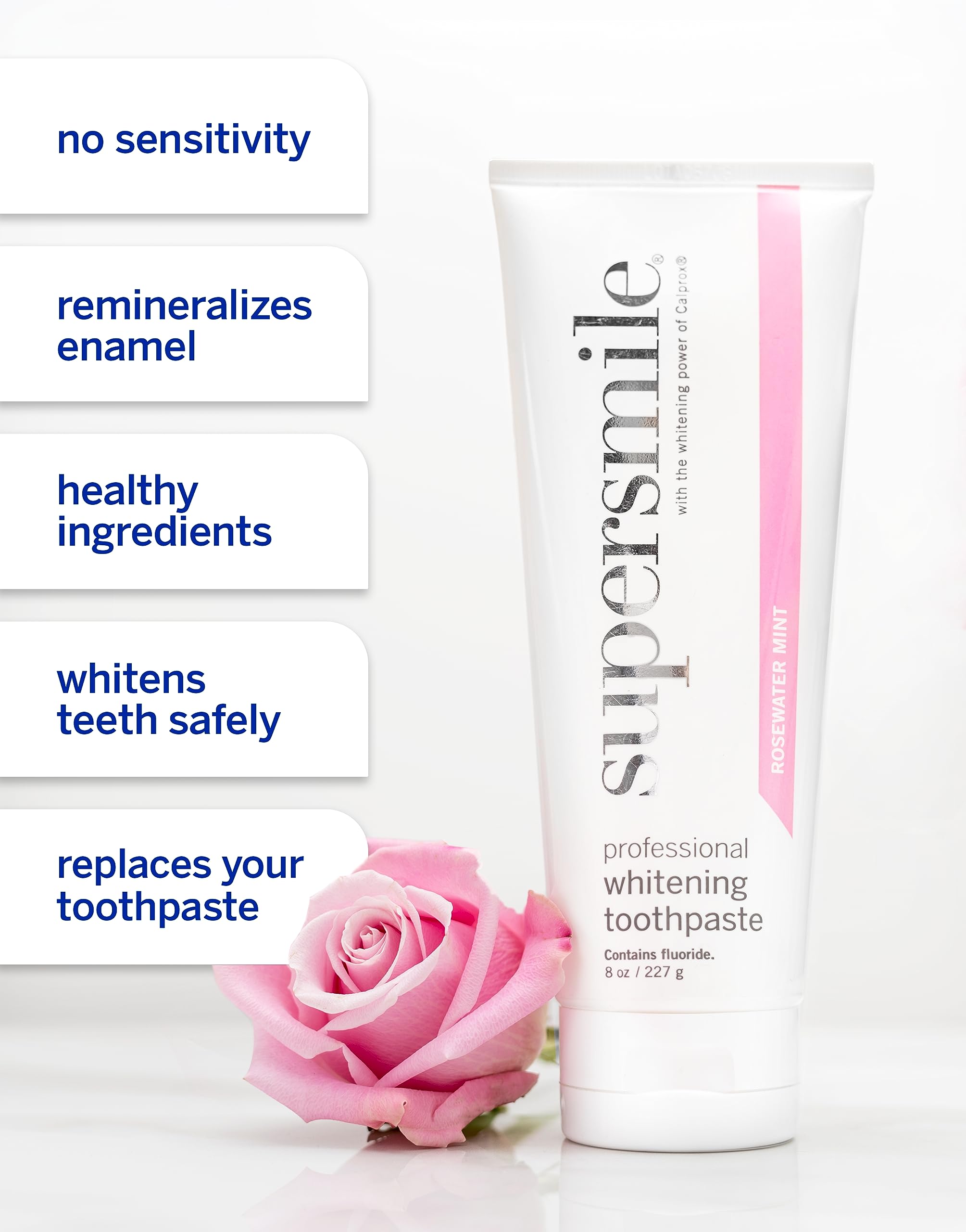 Supersmile Rosewater Mint, uso diario, sonrisa más fresca tras el cepillado.