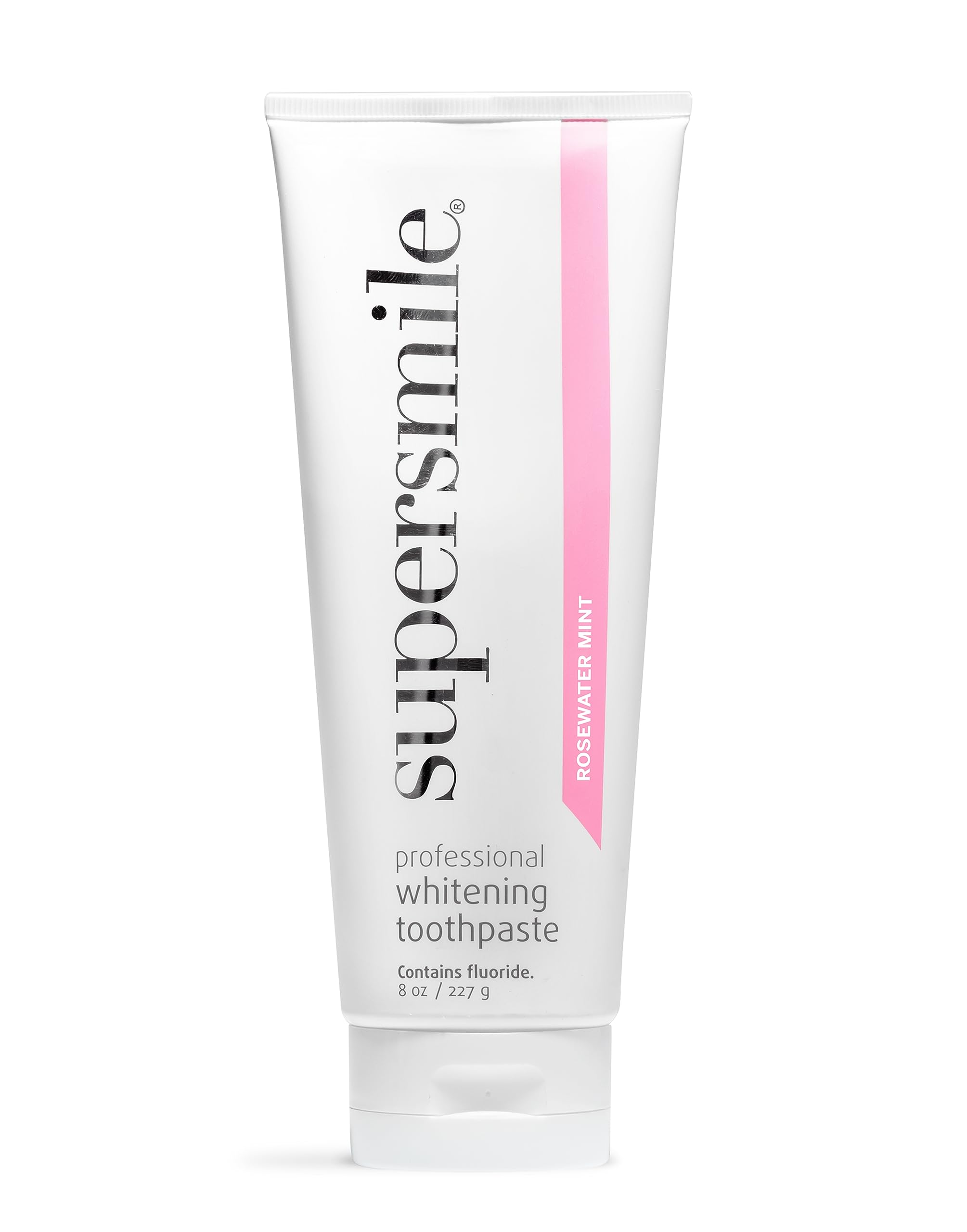 Supersmile Rosewater Mint, tubo visible, blanqueamiento suave posible.