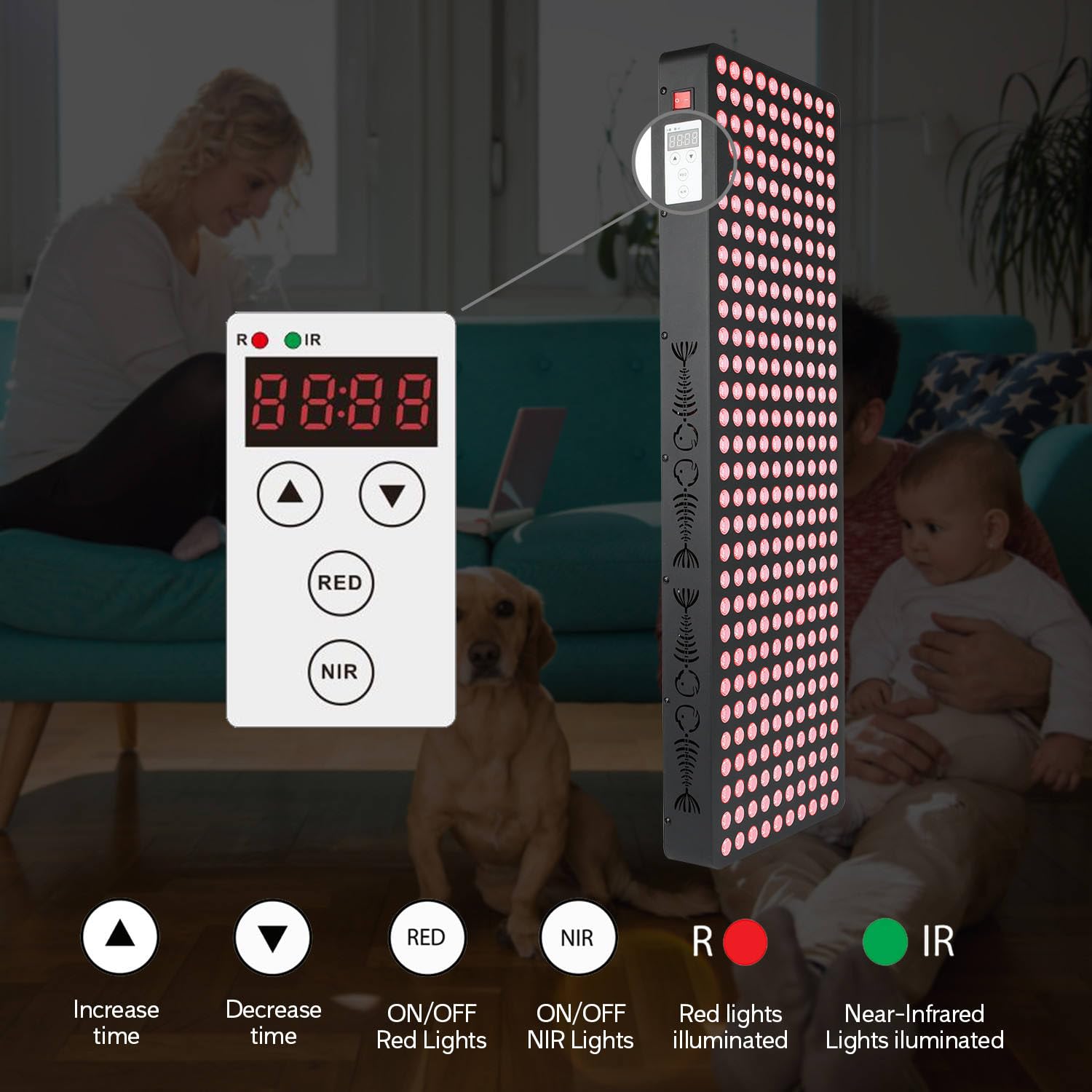 Panel Supersred con pantalla y control para ajustar el temporizador.
