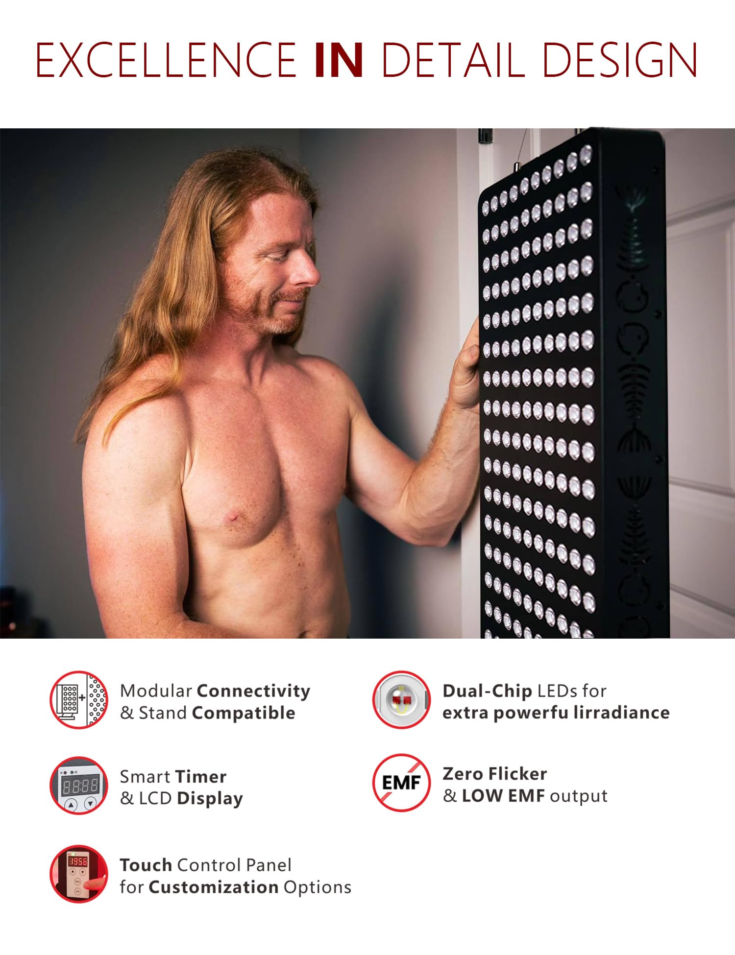 Panel Supersred de luz roja, potencia 1500W para cobertura de cuerpo completo.