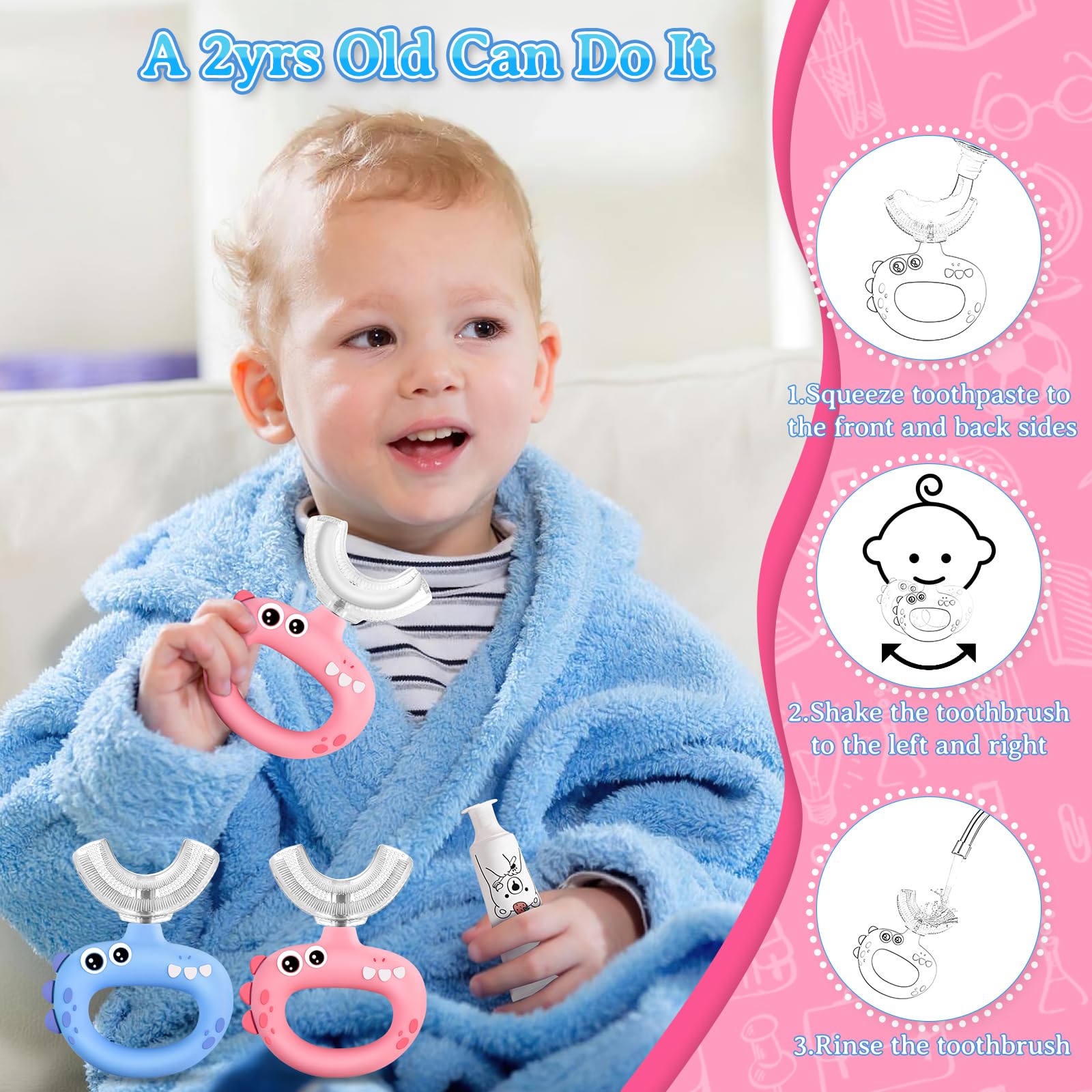 SUPERZZKKE cepillado frontal y trasero con movimientos simples para niños.