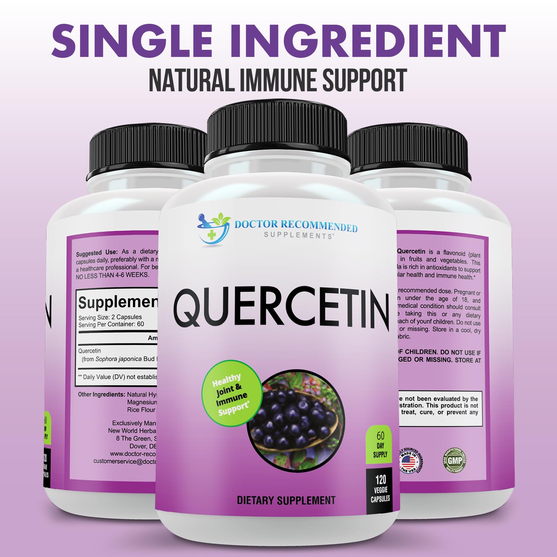 Suplementos Recomendados por Doctores Quercetina 1000 mg, formato vegano para consumo diario.
