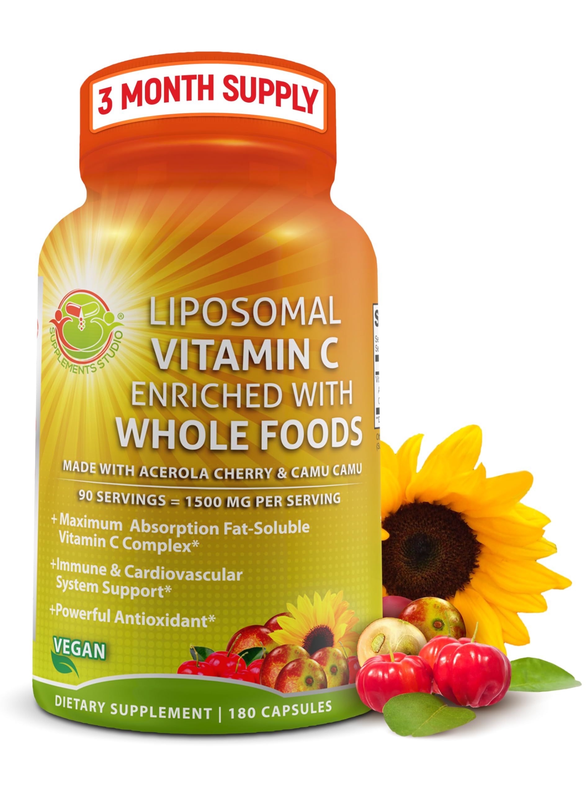 SUPPLEMENTS STUDIO Liposomal Vitamina C 1500 mg con acerola orgánica para apoyo inmunitario diario