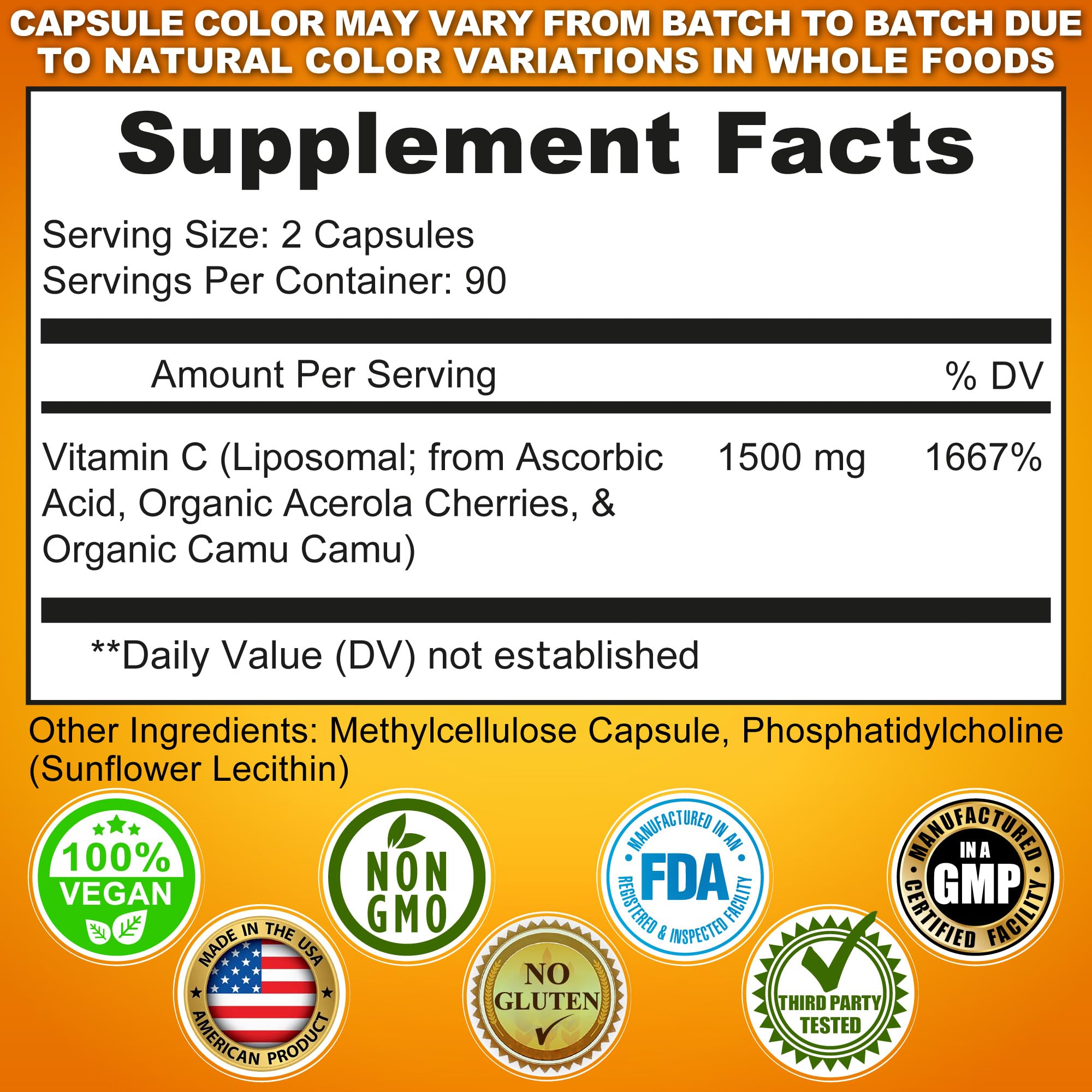 SUPPLEMENTS STUDIO Liposomal Vitamina C 1500 mg con camu camu orgánico para mayor biodisponibilidad