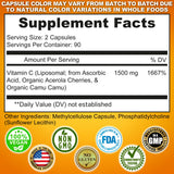 SUPPLEMENTS STUDIO Liposomal Vitamina C 1500 mg con camu camu orgánico para mayor biodisponibilidad