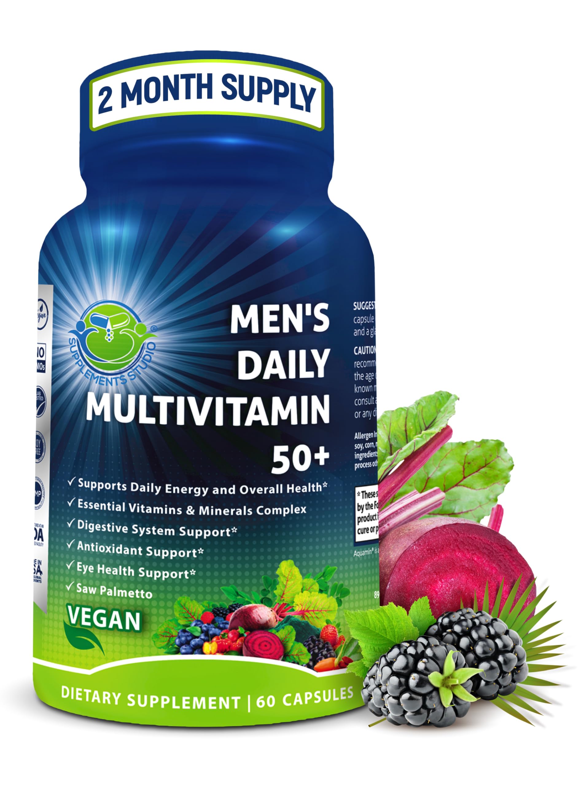 SUPPLEMENTS STUDIO multivitamínico 50+ para hombres, envase práctico para uso diario