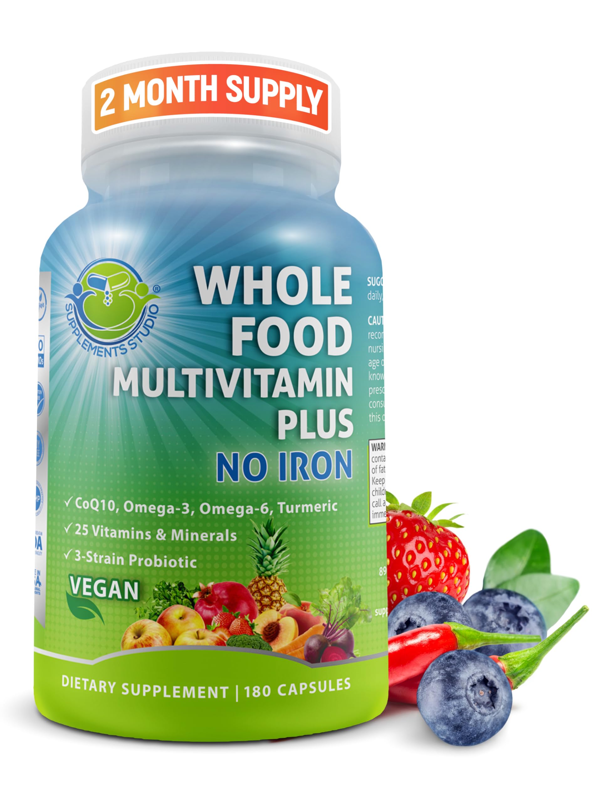 SUPPLEMENTS STUDIO Multivitamin botella, apoyo para energía diaria sin hierro.