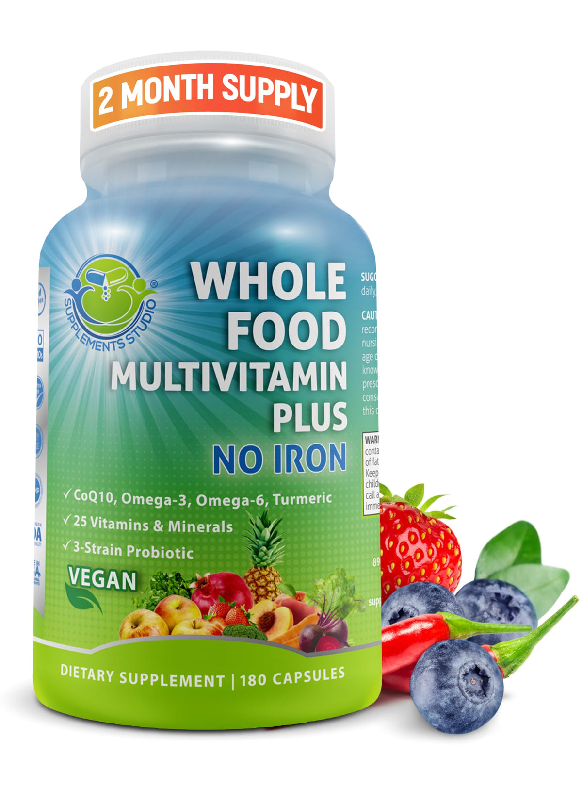 SUPPLEMENTS STUDIO Multivitamin botella, apoyo para energía diaria sin hierro.