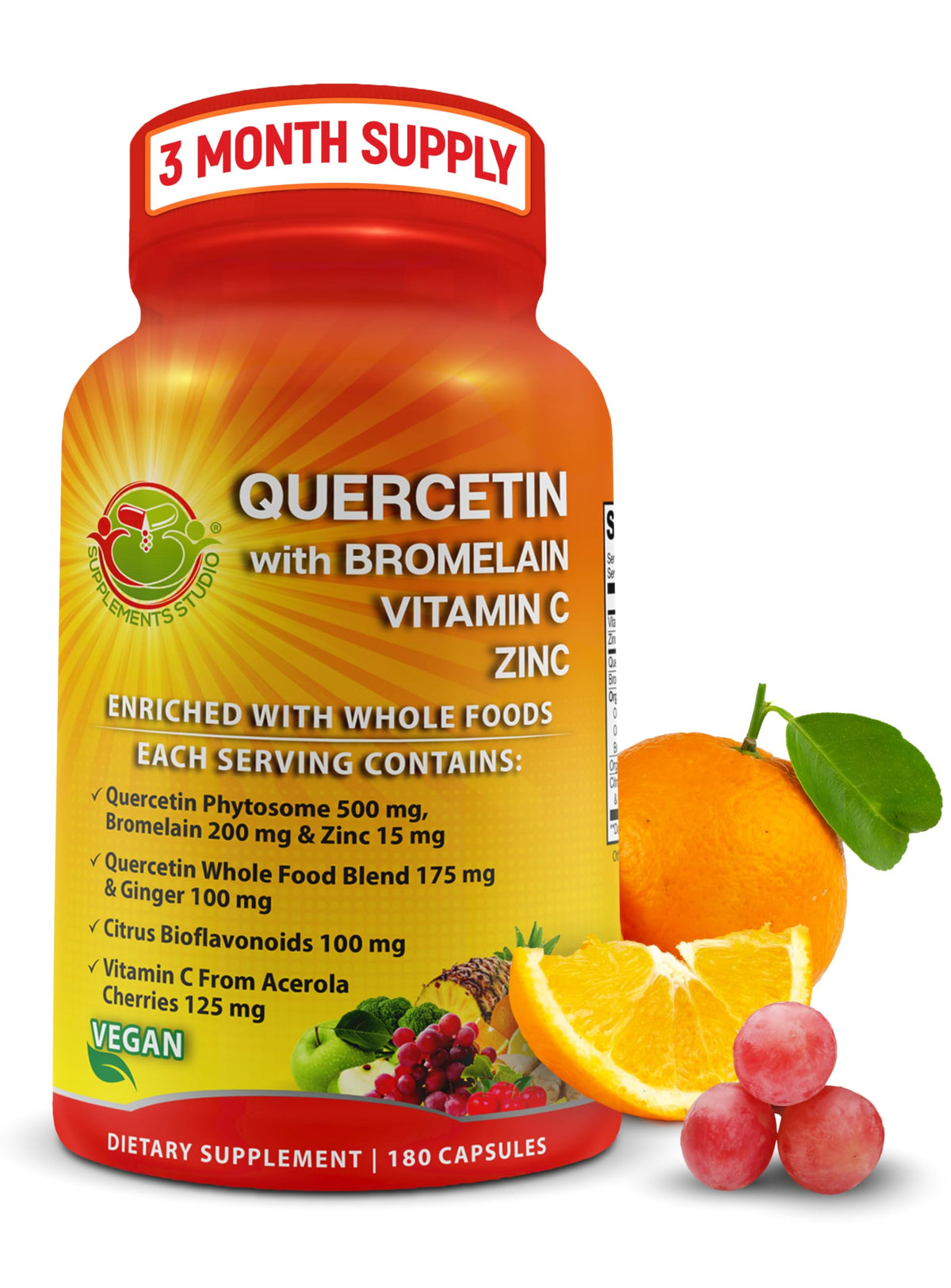 Cápsulas de SUPPLEMENTS STUDIO quercetina-bromelina para apoyo inmunitario diario.