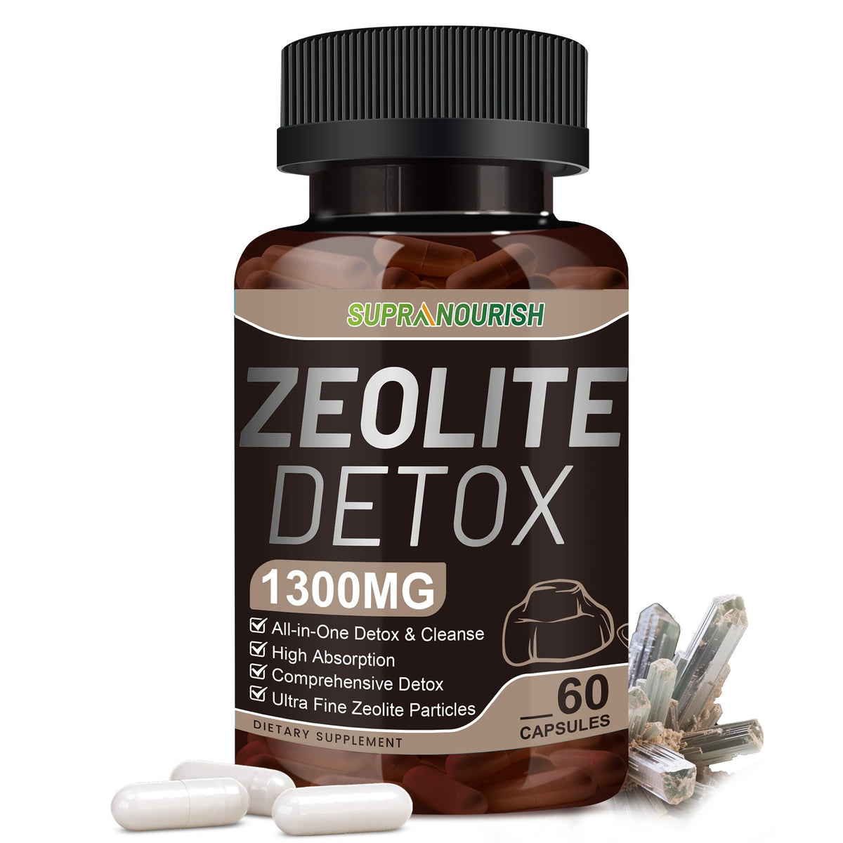 SUPRANOURISH Zeolita Desintoxicación en botella para la rutina diaria.