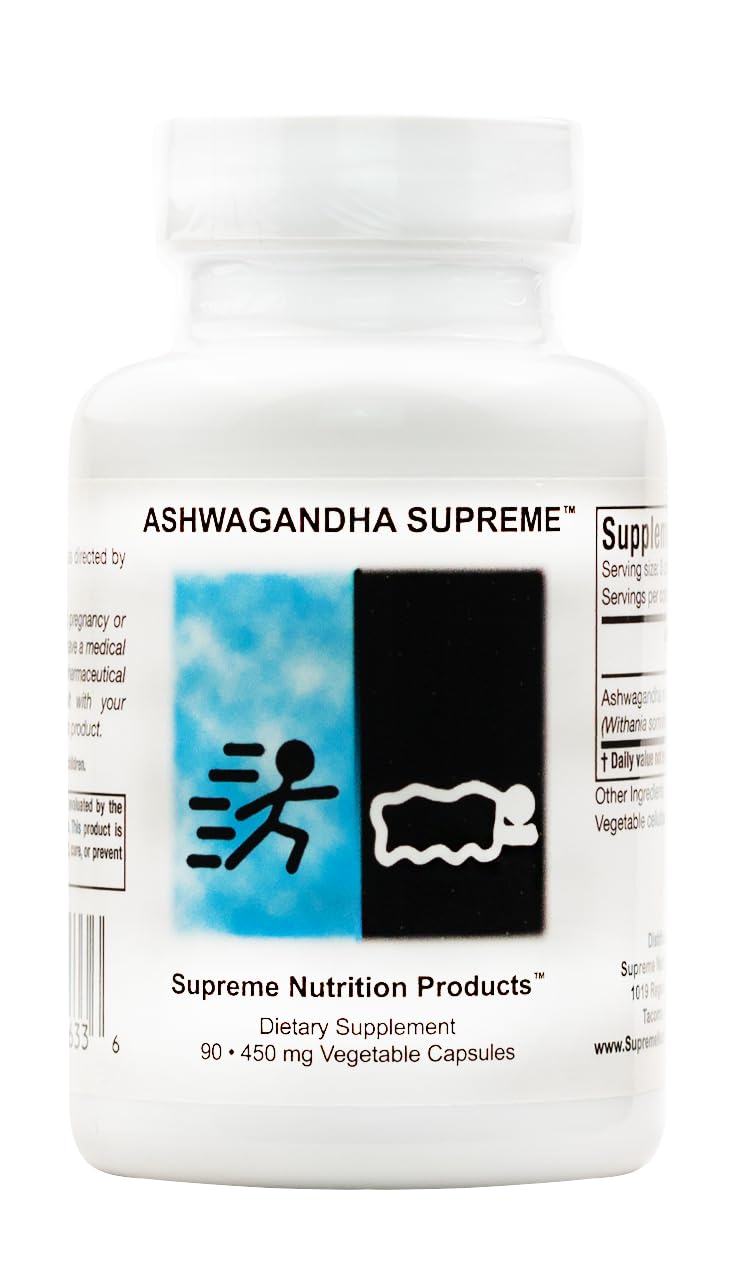 Supreme Nutrition Ashwagandha, cápsulas: formato práctico para consumo diario.