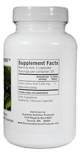Supreme Nutrition Camu Supreme: frasco con fruta camu que potencia la ingesta de antioxidantes.