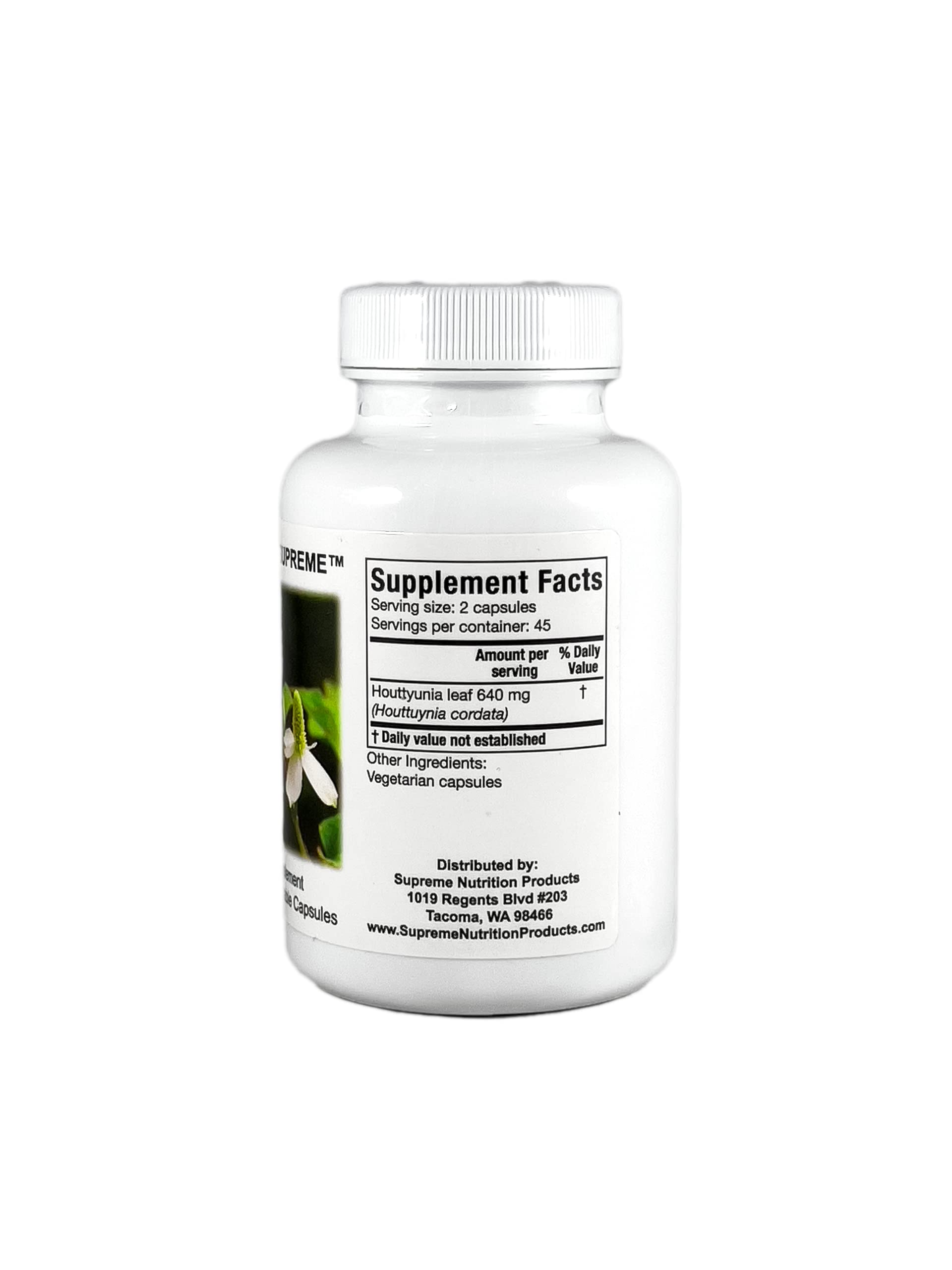 Supreme Nutrition Houttuynia Supreme, cápsulas vegetarianas para ingesta conveniente.