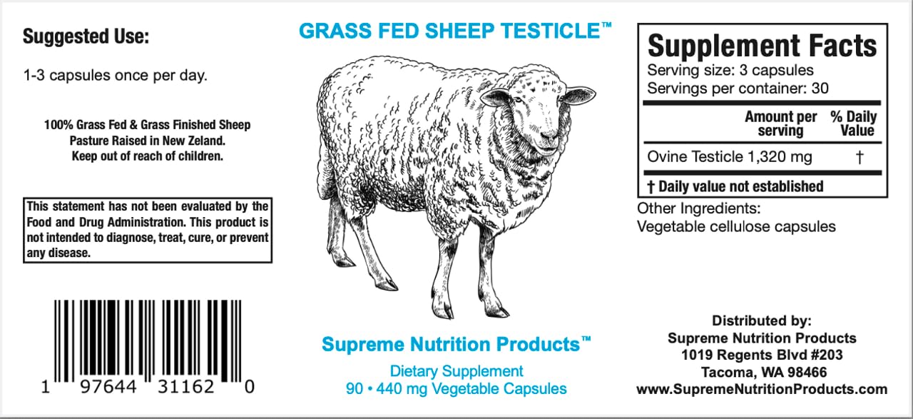 Supreme Nutrition Testículo Ovino cgmp: fabricación conforme a normas de calidad.