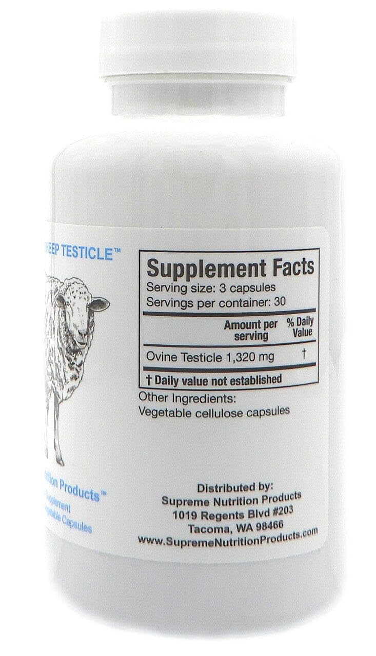 Supreme Nutrition Testículo Ovino empaque: presentación práctica para uso diario.