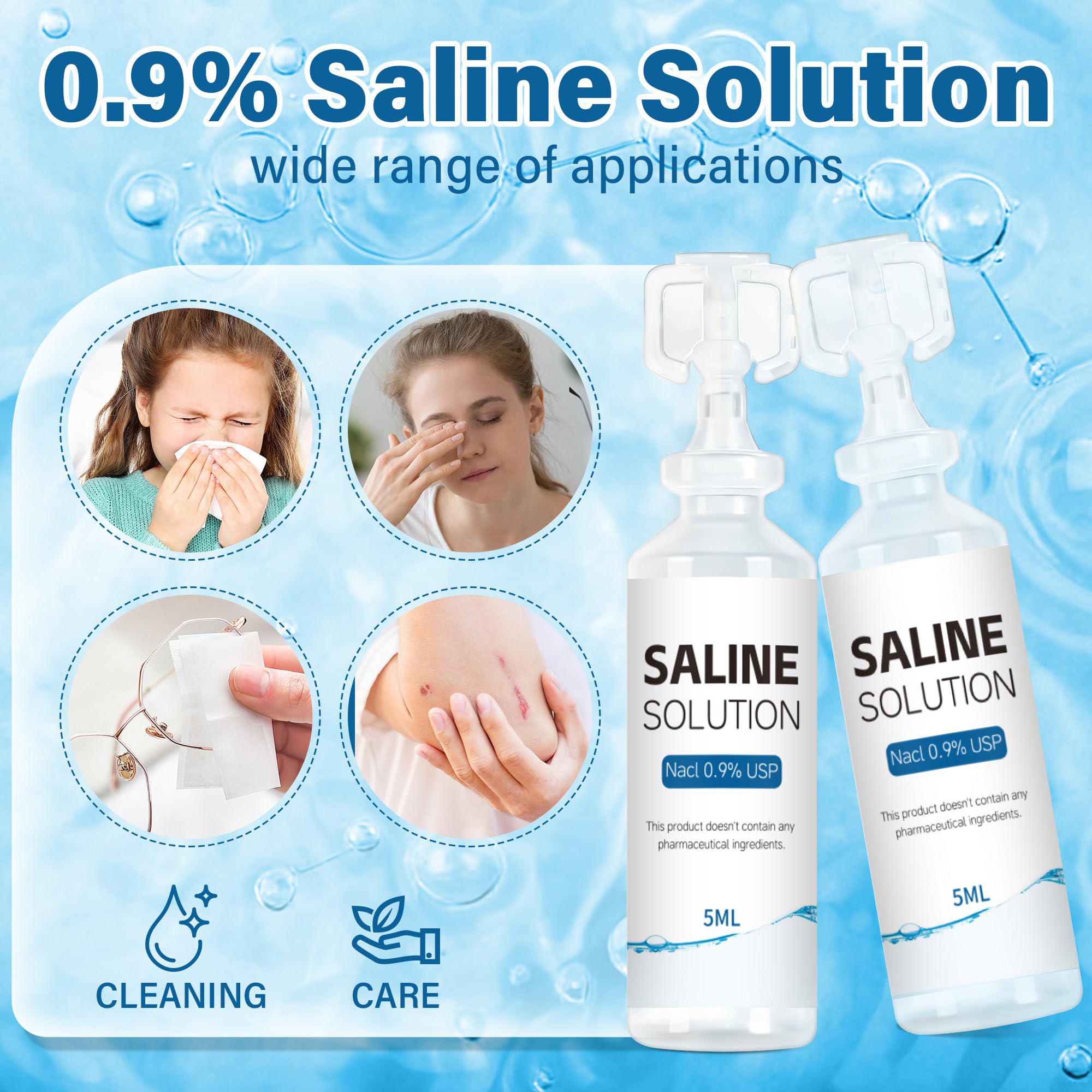 Solución salina Suqaoae 0.9% en ampollas de 5 ml para limpieza general.